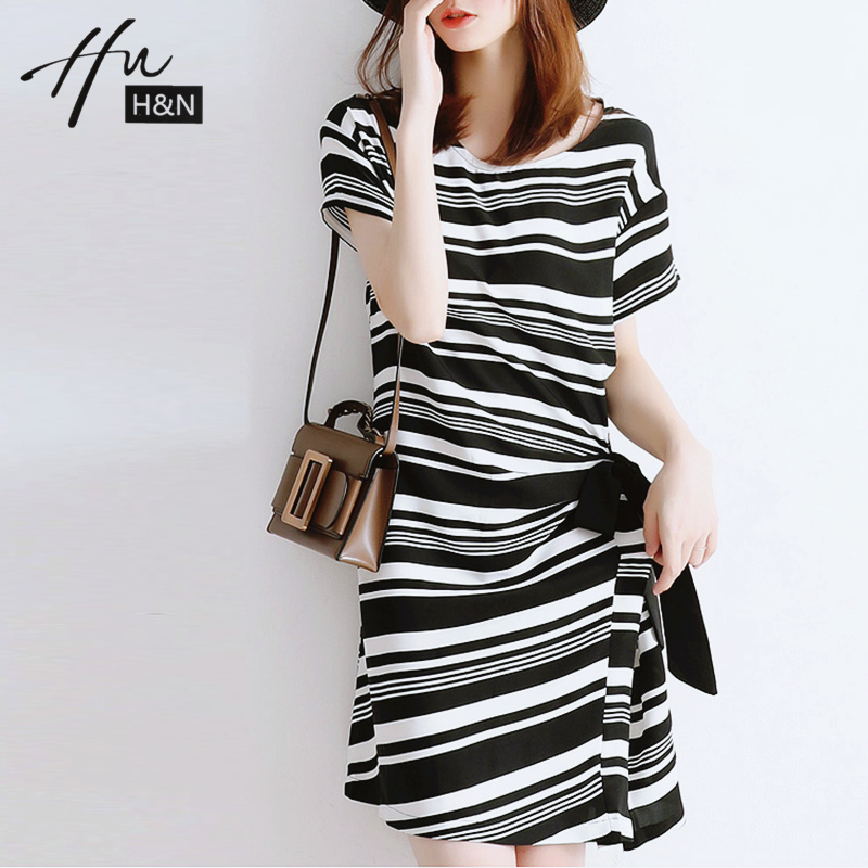 iFashion light and luxurious women's clothing High-end Light Lavish Design Sensation Irregular Lacing casings waist display slim striped Ocean dress