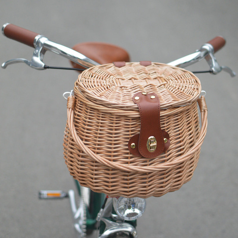 Retro rattan bicycle basket shopping basket shopping basket picnic basket basket storage basket head basket with lid basket