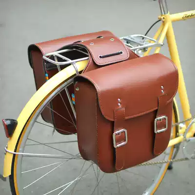 Retro bike universal pu leather pack camel bag hard rear shelf bag saddle bag mountain bike wagon bag
