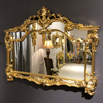 European retro bathroom mirror living room background wall French Baroque carved art special-shaped wall hanging entrance fireplace mirror