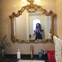 European retro bathroom mirror Bathroom sink vanity mirror French light luxury carved entrance mirror Wall-mounted mirror