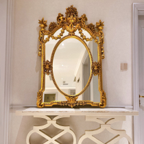 European style retro dressing mirror Old make-up mirror Carved princess mirror Wall hanging Baroque art entrance decorative mirror