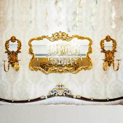 European vintage golden porch fireplace decorative mirror carved dressing table cosmetic mirror dressing room wall-mounted bathroom mirror