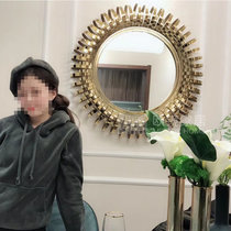 European mirror home high-grade round mirror light luxury stainless steel plating brass porch fireplace living room dining room decorative mirror