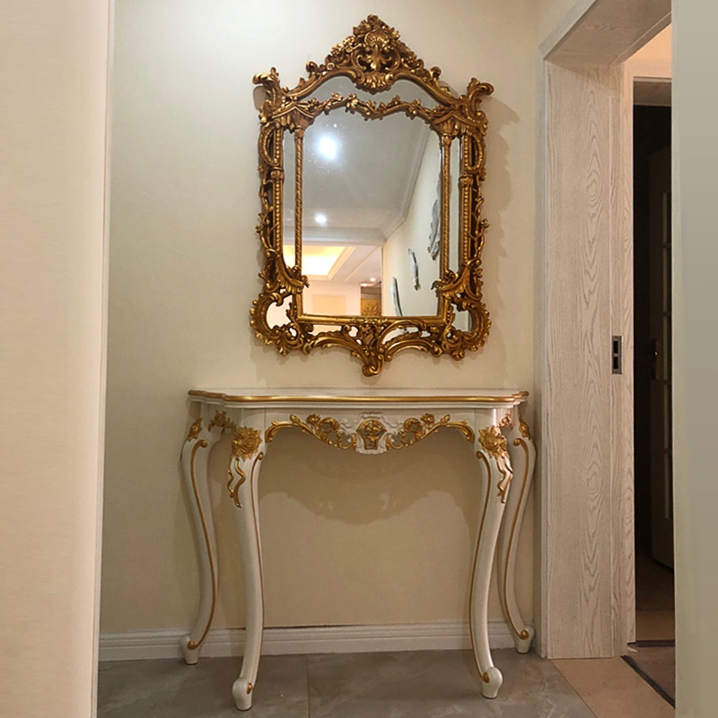 Eurostyle retro sculpted florist Guan Guan Mirror Wall-mounted Art Hanging Mirror Living Room Fireplace Classical Antique Decorative Mirror Cosmetic Mirror