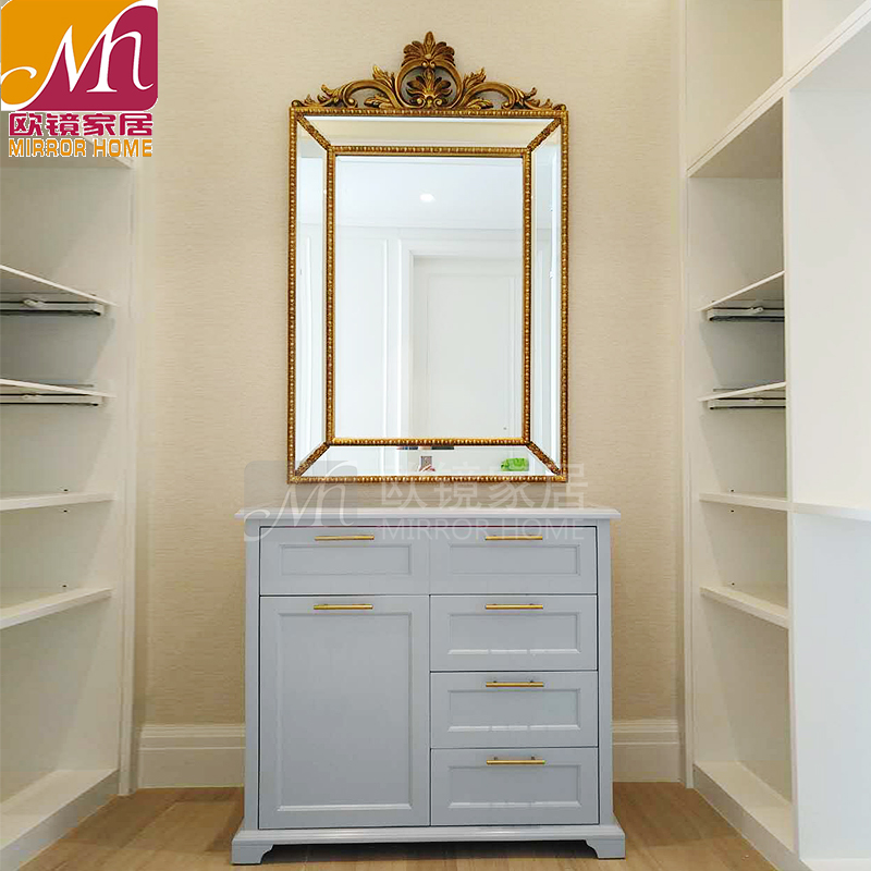 European retro carved wall hanging porch mirror living room French antique decorative mirror bedroom American square makeup mirror