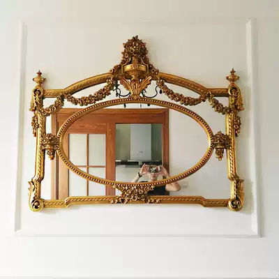 European-style retro entrance mirror carved fireplace mirror living room background wall hanging household decoration Baroque art mirror
