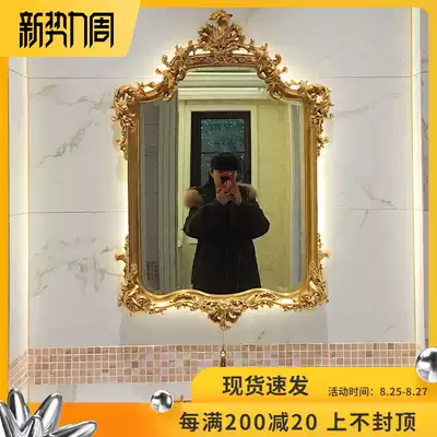 European-style makeup mirror Retro carved bathroom mirror Golden entrance mirror Fireplace decoration mirror Wall-mounted wall-mounted makeup mirror