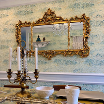 Style European-style retro decorative mirror living room fireplace mirror background wall wall-mounted wall decoration Baroque carved dining side mirror