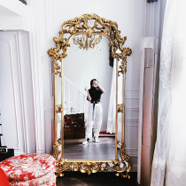 European retro carved full-length mirror Clothing store Wall-mounted fitting mirror Baroque classical home floor-to-ceiling dressing mirror