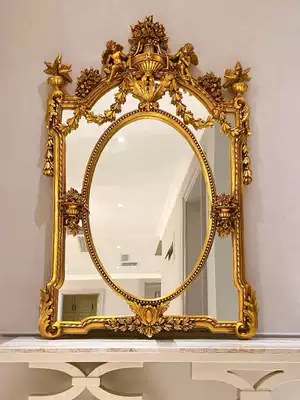 European style retro porch decorative mirror Angel makeup mirror French baroque mirror carved fireplace wall hanging Rococo