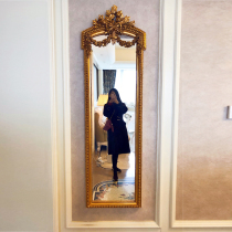 European style retro carved full-length mirror Home bedroom cloakroom wall-mounted French fitting mirror Full-length mirror Floor-to-ceiling mirror