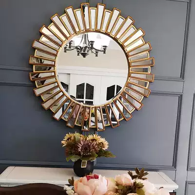 European-style retro sun decoration mirror living room background wall hanging dining side mirror Entrance mirror fireplace art decoration