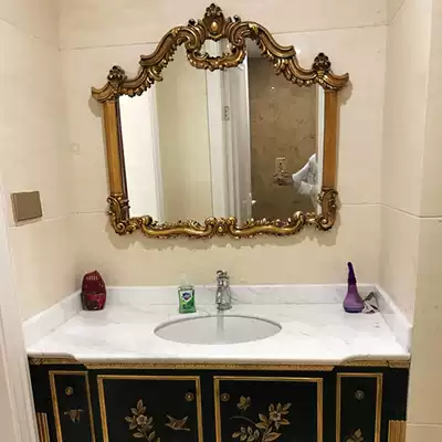 European-style retro powder room bathroom mirror Wall-mounted art makeup mirror old carved entrance mirror fireplace decorative mirror