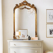 European retro wall-mounted dressing mirror makeup mirror French light luxury living room background wall carved entrance mirror decorative mirror