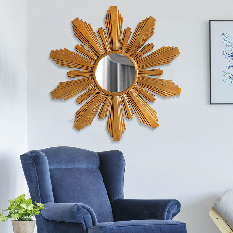 Pocklake Fireplace Restaurant Sofa Background Wall Decorated Mirror Round Mirror Europe and America Mirror Solar Decoration Mirror