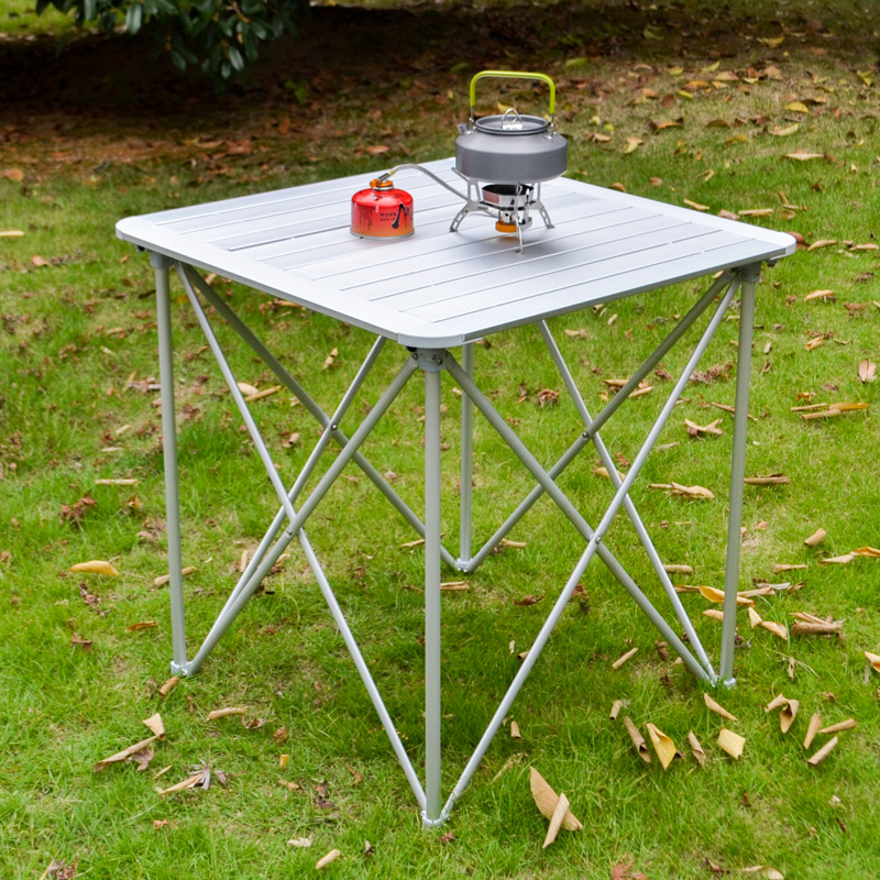 Outdoor portable stall table Barbecue Camping folding table Silver All aluminum alloy table Leisure table Metal table Dining table