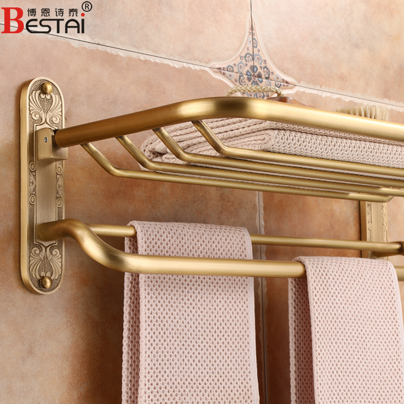 All-Copper Antique-Style Towel Rack European-Style Foldable Bath Towel Rack Bath Towel Basket Bathroom Retro Bathroom Storage Rack