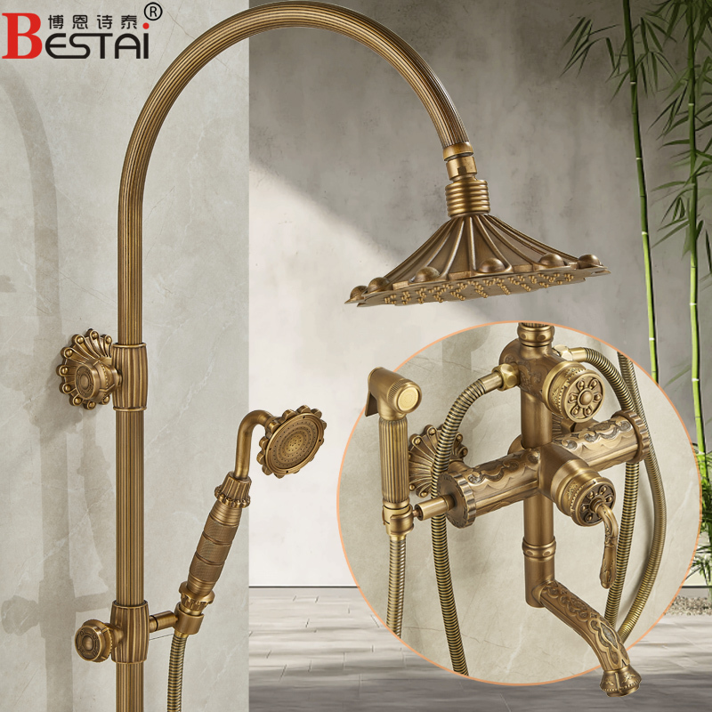 All-Copper Antique Shower Set European-Style Retro Shower Faucet Hot and Cold Dual-Control Household Light Luxury Adjustable Showerhead