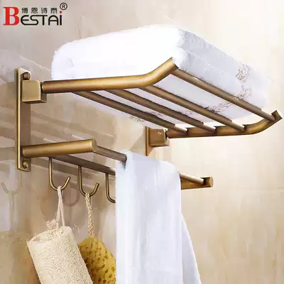 Antique all copper folding towel rack bronze bath towel rack set European dressing room bathroom rack