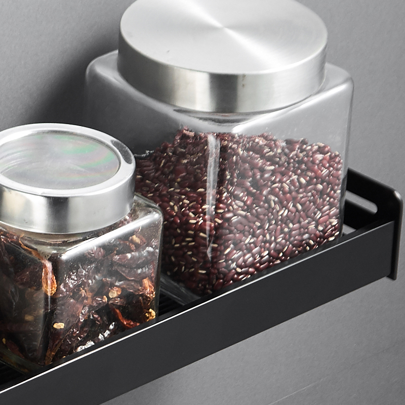 Đen kệ bếp treo tường dầu muối dấm lưu trữ giá lưu trữ gia vị giá bếp dụng cụ đấm miễn phí - Phòng bếp chảo tổ ong
