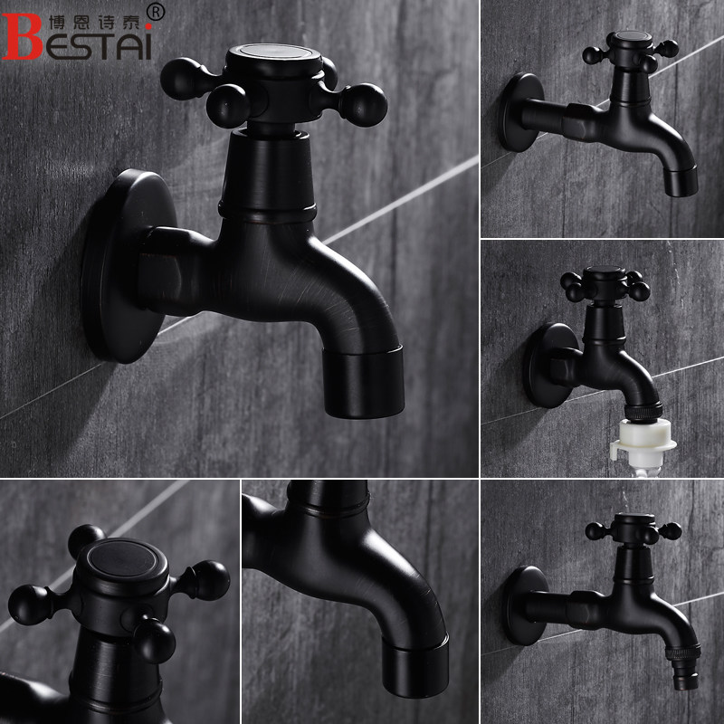 European and American style full copper black washing machine tap single cold 4 minutes quick open tap lengthened thickened antique tap