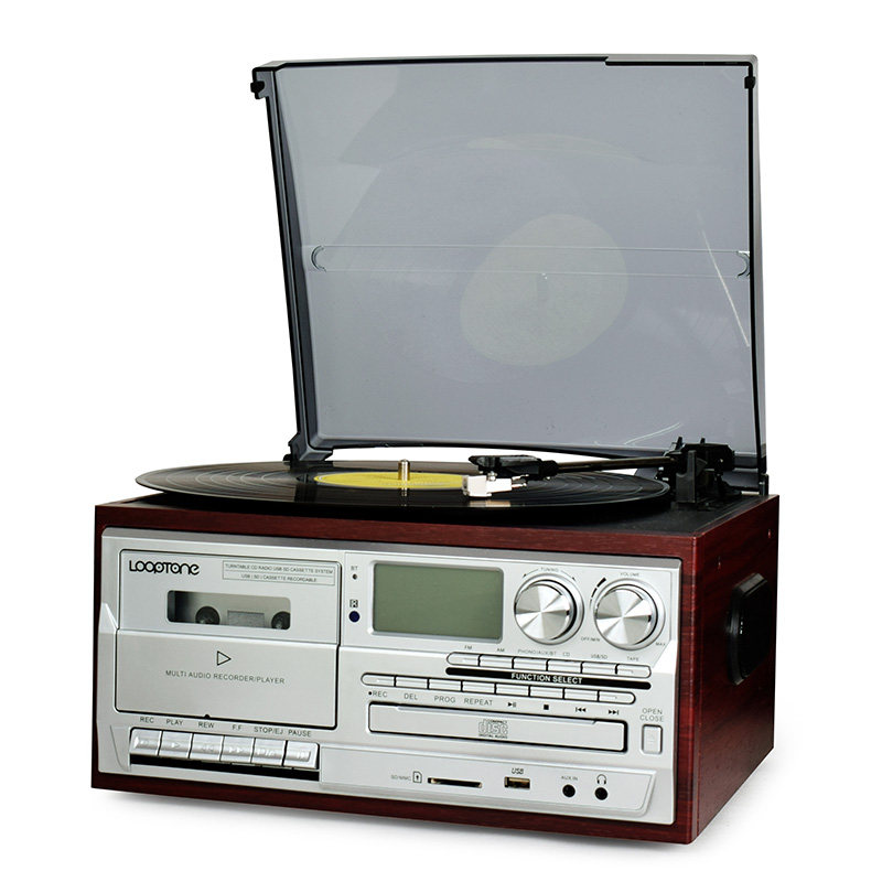 LP vinyl record player retro phonograph integrated motor modern living room European radio tape CD Bluetooth stereo
