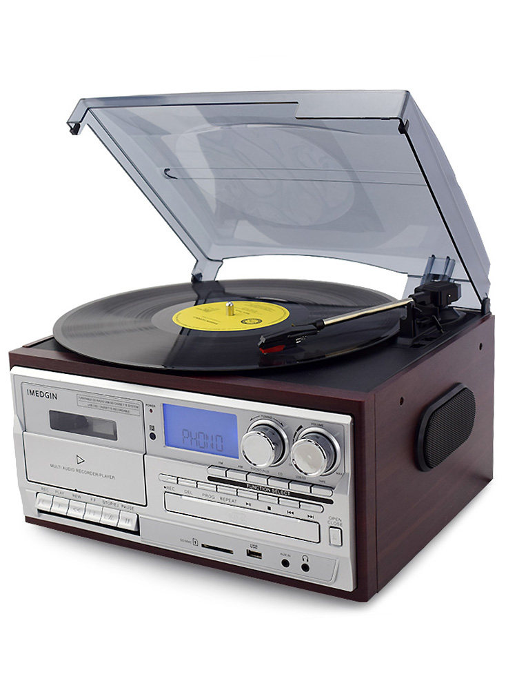 LP vinyl record player Vintage gramophone multi-function CD tape one of the old American desktop light luxury small electric sound