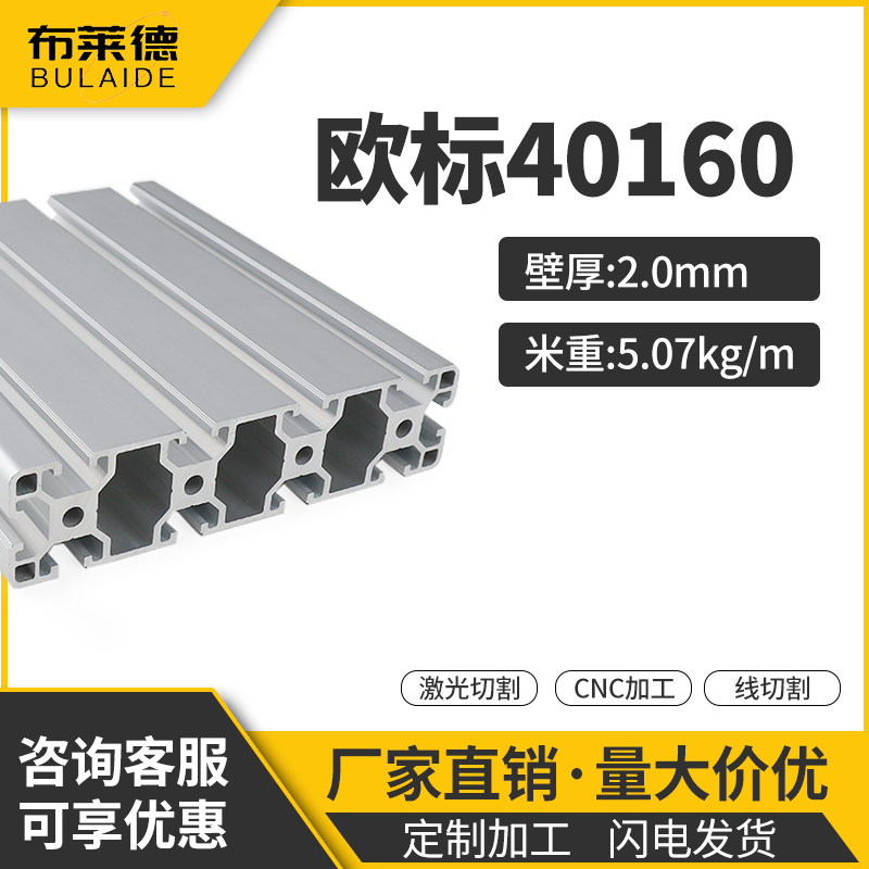 Industrial aluminum extrusion materials European standard 40160 aluminum alloy profiles 40*160 aluminum square tube frame profiles accessories