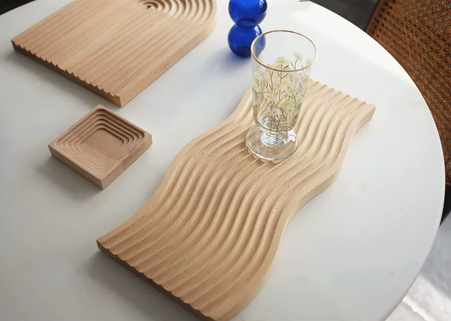 Aromatherapy from natural wood, storage system, afternoon tea, dinner plate, cutting board, wave pattern, bread