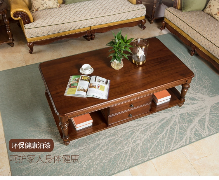 Bàn cà phê gỗ rắn Mỹ phòng khách nhà gỗ bàn cà phê hình chữ nhật retro đồ nội thất bàn cà phê lớn đầy đủ 1,55 mét - Bàn trà