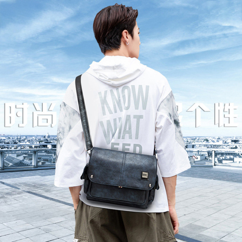 MK genuine leather single shoulder bag inclined satchel bag men's new 100 hitch men's mailbag Shoulder Bag Trend Retro Casual Cross-pack