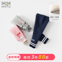 HHTU girl plus velvet leggings baby pants outside wearing warm childrens pants autumn and winter trousers one velvet