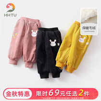 HHTU girls plus velvet padded pants to wear foreign children autumn and winter corduroy trousers baby casual pants