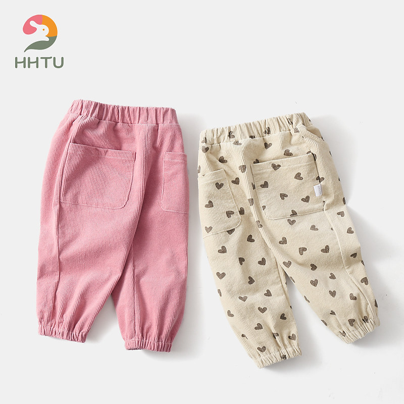 HHTU2022 Spring Autumn New Girl Light Heart Suede Light Cage Pants Comfort Long Pants Woman Baby Casual Fashion Pants