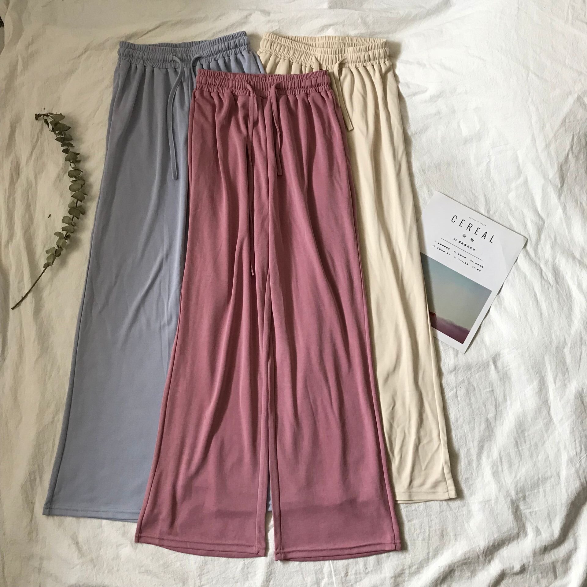 Evening gentle wind Morandi color cupro silk piqué drawstring pants