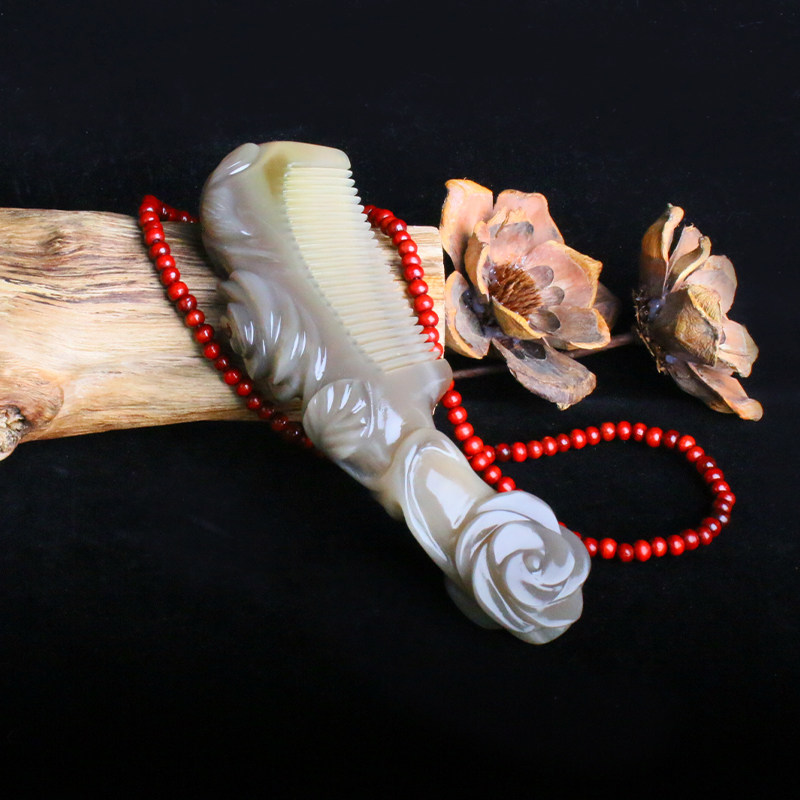 Snow Manatee Horn Natural Buffalo Horn Comb Cleaning Care High-end Custom Rose Round Handle Comb
