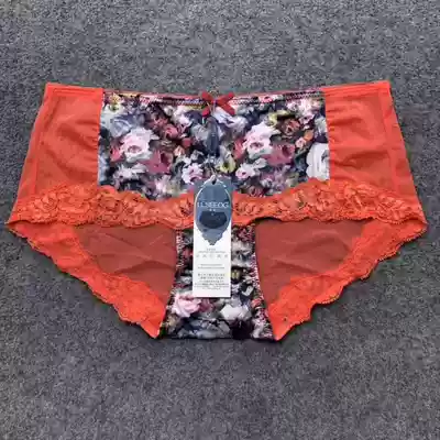 Orange new breathable sexy lace panties female pure cotton crotch low waist seamless ice silk large size briefs head women
