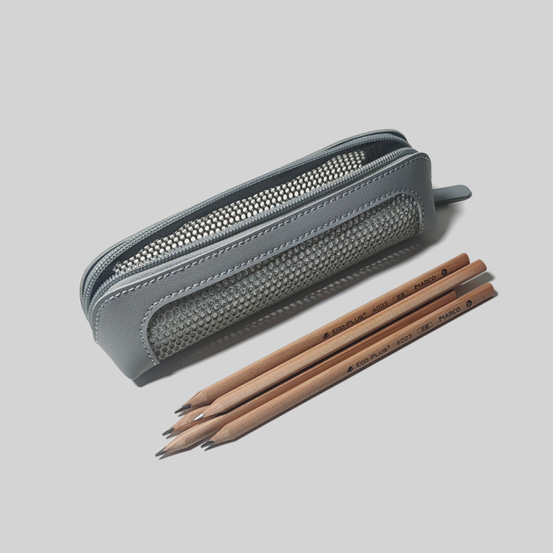 ins original high-value stationery lychee pattern pu stitching pvc mesh hollow primary school student steamed bread large-capacity pencil case