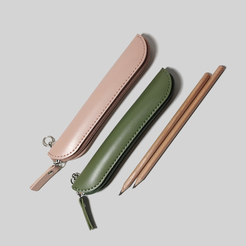 Pure color PU cortex pen pen pen single female student pink high color pen bag green protective condom stationery