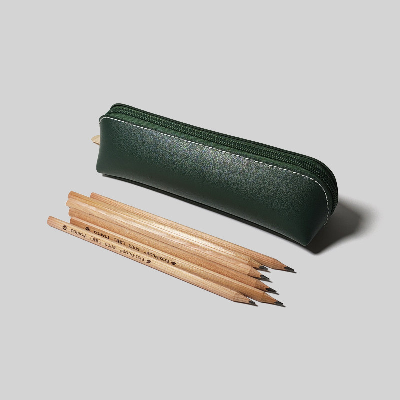 Minimalist pure color fine lychee print double-sided leather pu pencil case male and female student steamed buns family large capacity pen bag