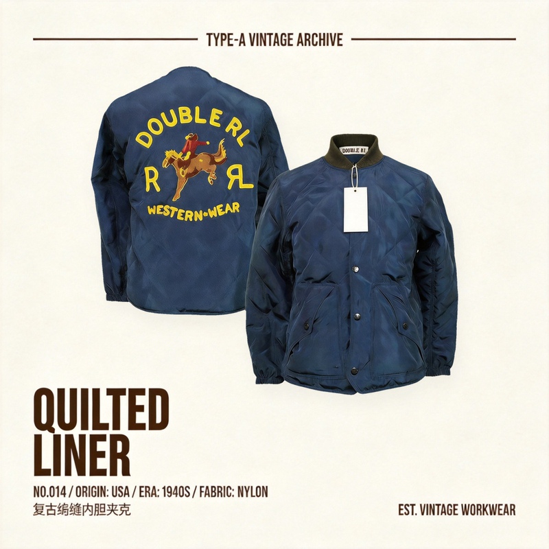 Quilted Cotton Jacket for Men, Reversible Western Denim Embroidered Coat, American Retro Amekaji Style for Winter