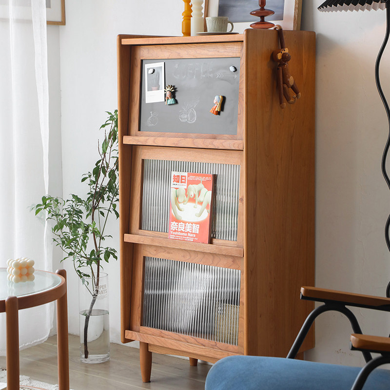 Weimi bookcase Nordic solid wood small apartment medieval cherry wood magazine cabinet floor entrance multi-functional storage cabinet