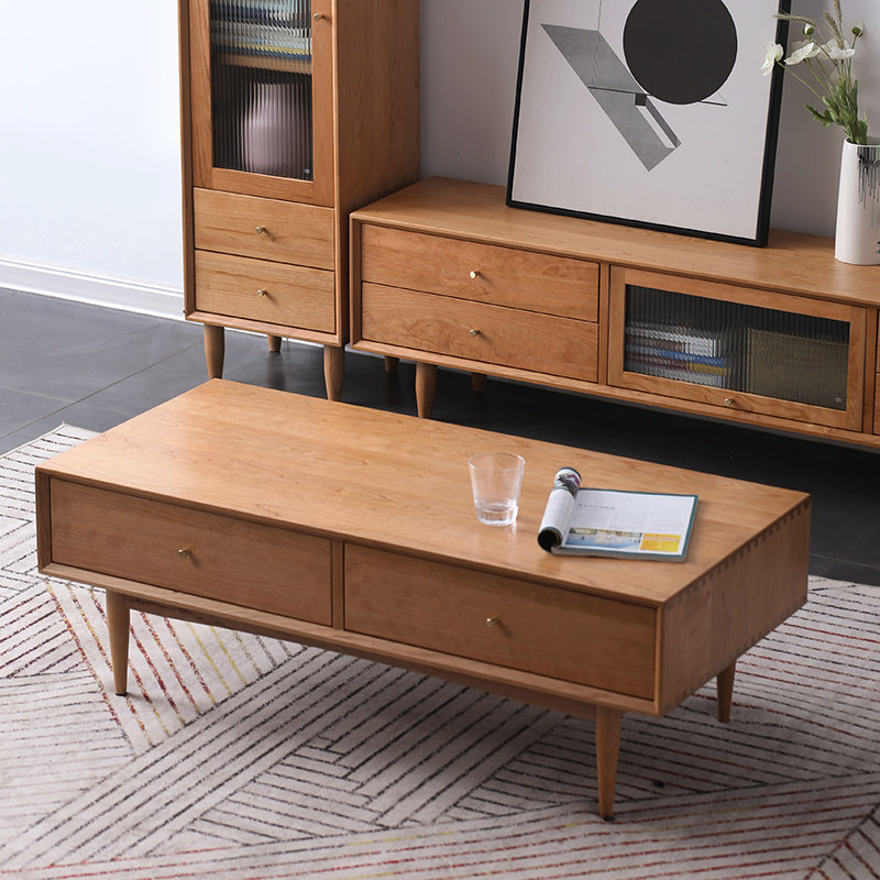 Cloud Cherry Wood Tea Cover in Nordic Solid Wood Tea Course Modern Simple Living Room Furniture Japanese TV Cabinet Combined