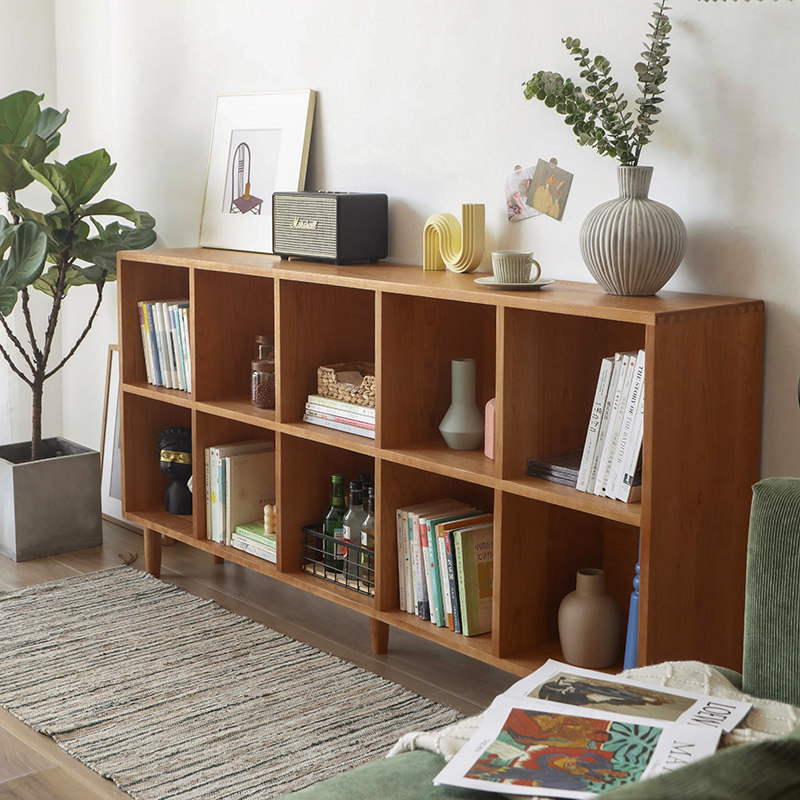 Nordic all-solid wood bookshelf Japanese-style cabinet drawing room in the cabinet display shelves in bookcase