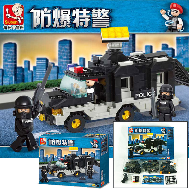 Small Ruban Riot Special Police Military Police Trolley Little Boy Children Parquet With Small Grain Toy Building Blocks