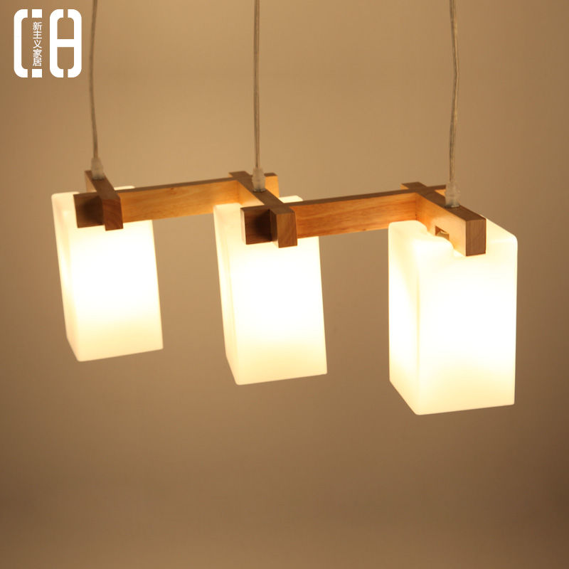 Creative Nordic solid wood LED restaurant chandelier Bar bar café Japanese solid wood three-headed chandelier