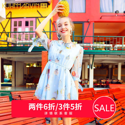 2018新款甜美小清新00后高中学生碎花雪纺连