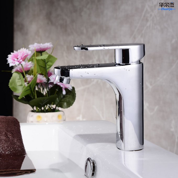 Huarjie copper basin faucet Bathroom counter basin faucet Single hole hot and cold washbasin H350
