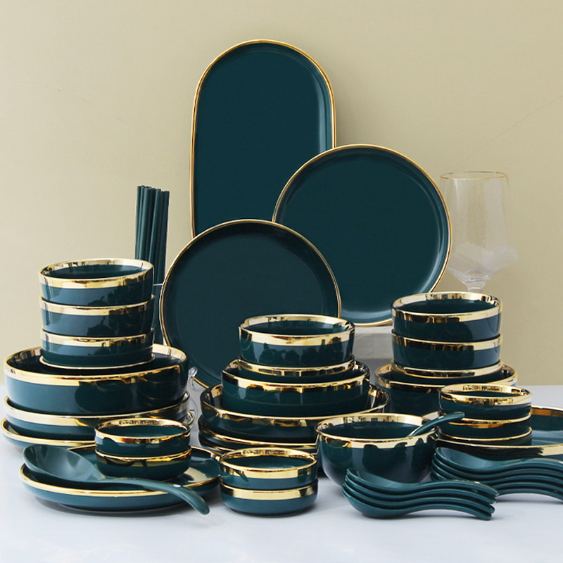 Bowl and dish set 2022 new light luxury style ceramic tableware for 10 people with housewarming high-end plate and bowl combination household